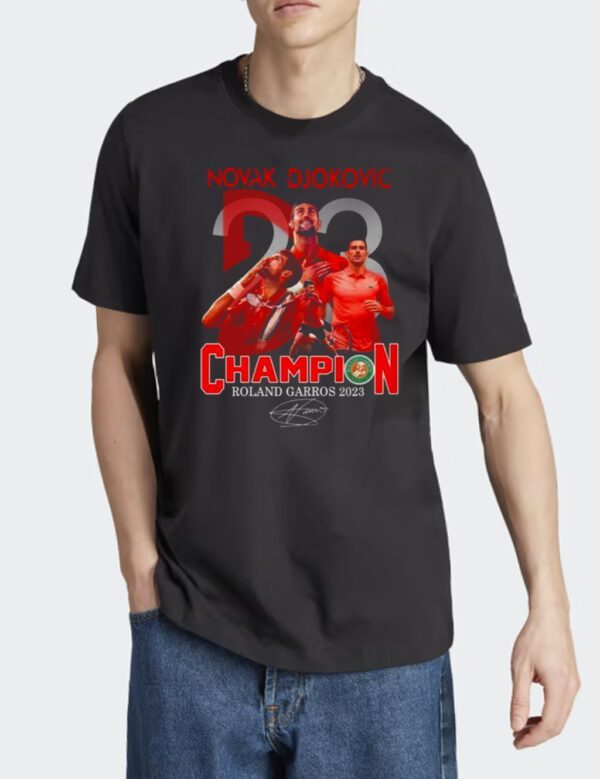 Novak Djokovic 23 Champion Roland Garros 2023 Signature Tee Shirt