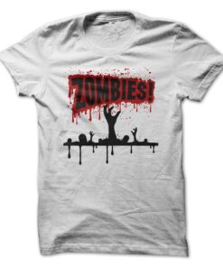 Zombies! Bloody Horror Slogan - Hands Coming Out Of The Graves T Shirt