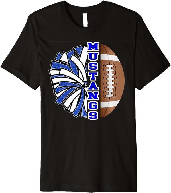 Mustangs Football Cheer Blue White School Spirit Premium T-Shirt