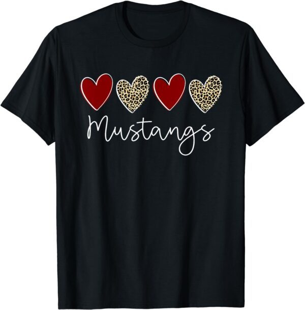 Mustangs Team School Spirit Sports Leopard Hearts In Maroon T-Shirt