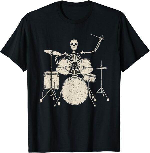 Halloween Skeleton Playing Drum Shirt Cute Funny Drums Gift