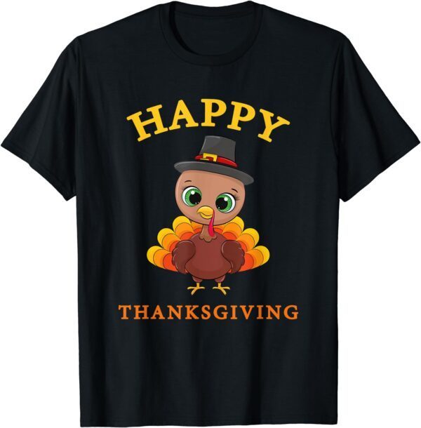 Happy Thanksgiving Tee for Boys Girls Kids Pilgrim Turkey T-Shirt