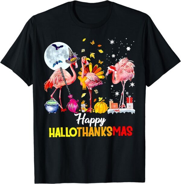 Flamingo Happy HalloThanksmas Funny Halloween Thanksgiving T-Shirt