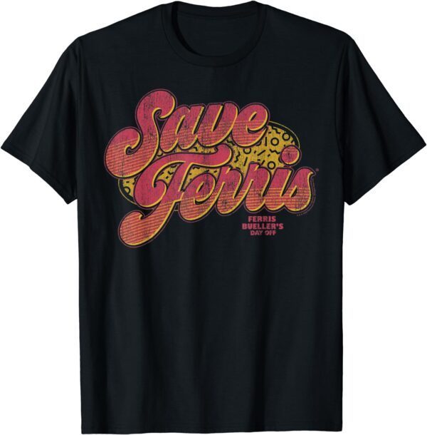 Ferris Bueller Save Ferris Distressed Bubble Text T-Shirt