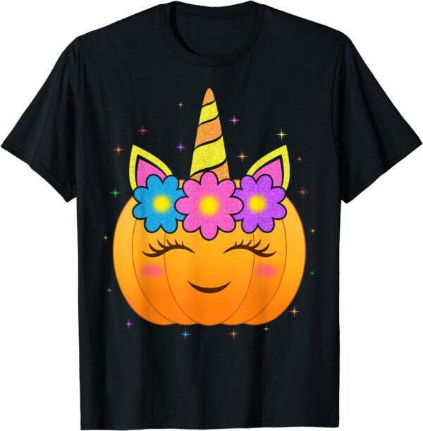 Cute Unicorn Pumpkin Girls Kids Funny Halloween Costume T-Shirt