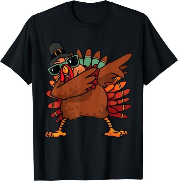 Dabbing Turkey Thanksgiving Day Pilgrim Boys Girls Funny Dab T-Shirt