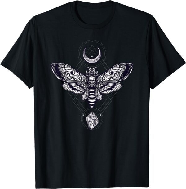 Crystal Moon and Death Moth Tshirt - Mystic Pagan Skeleton