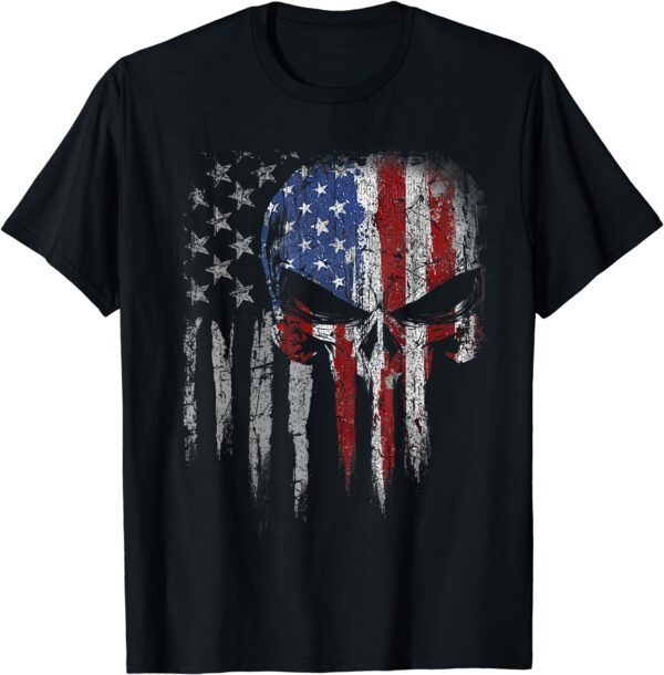 4th Of July Shirt For Women Men American Flag Skull Skeleton T-Shirt