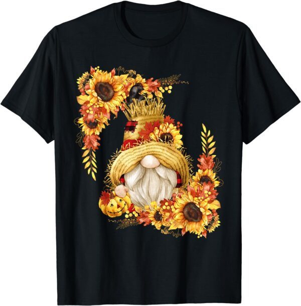 Autumn Gnome & Sunflower For Thanksgiving Cute Scarecrow T-Shirt