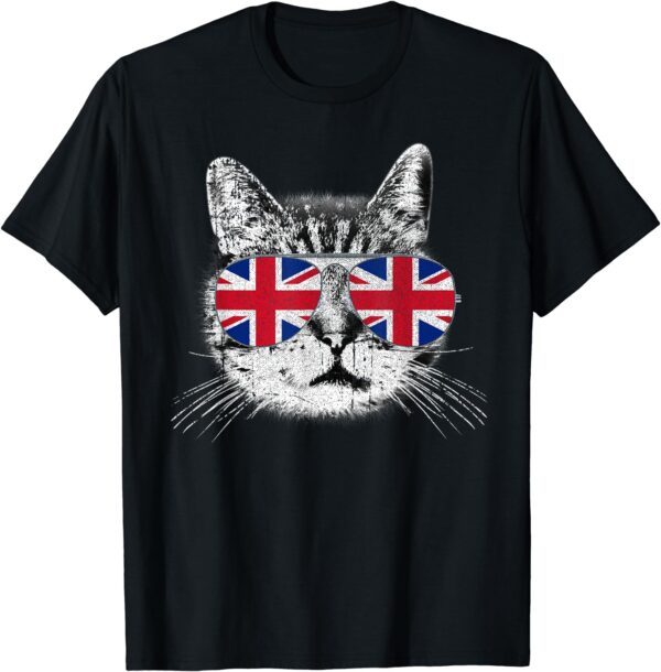 UK Union Jack British Flag England Cat Sunglasses Gift T-Shirt