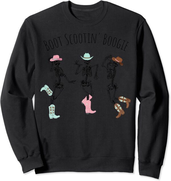 Boot Scootin Boogie Three Cowboy Dancing Skeletons Halloween Sweatshirt