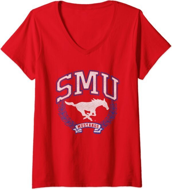 Womens SMU Mustangs Victory Vintage Red V-Neck T-Shirt