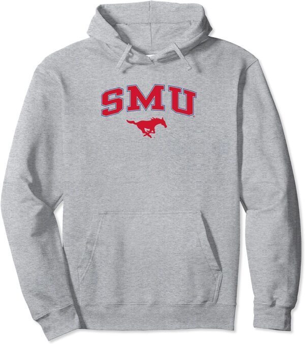 SMU Mustangs Arch Over Heather Gray Officially Licensed Pullover Hoodie