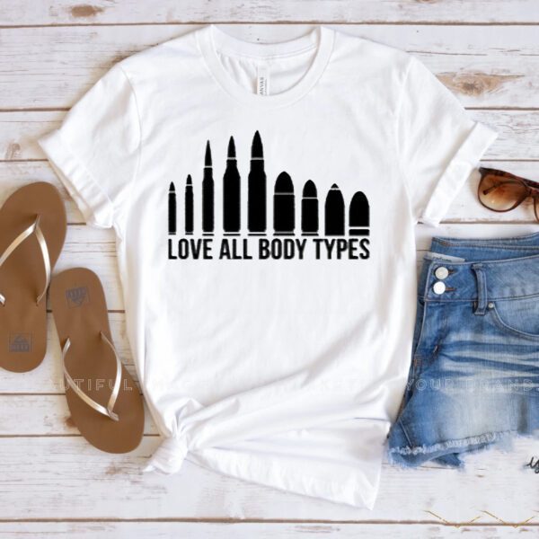 Love all body types black print mens apparel t-shirts