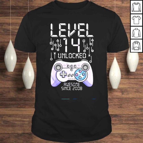 Birthday Gamer Level 14 Years Unlocked Awesome Since 2008 Shirt