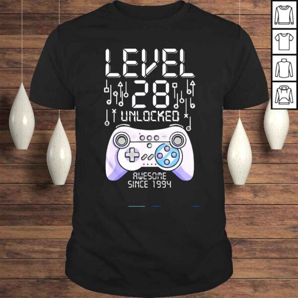 Birthday Gamer Level 28 Years Unlocked Awesome Since 1994 Shirt