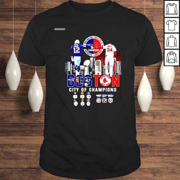 Boston City Of Champions New England Patriots Tom Brady Vs Boston Red Sox David Ortiz Signatures Shirt