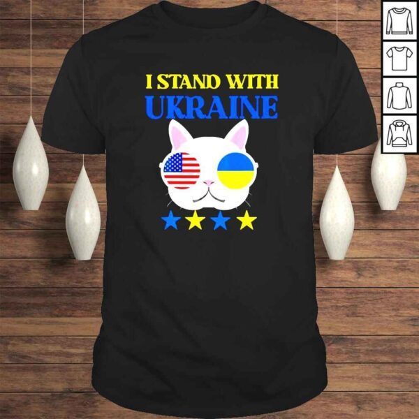 I Stand With Ukrainian American Cat Ukraine USA Flag Tshirt