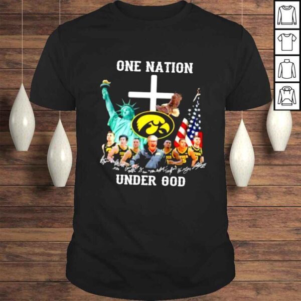 Iowa Hawkeyes football one nation under god American flag signatures shirt