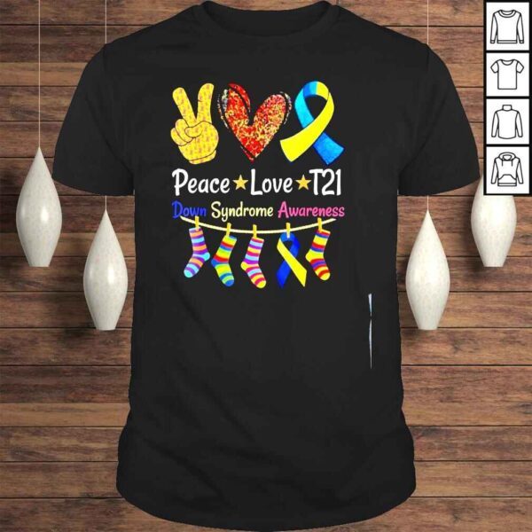 Peace Love Cure Blue World Down Syndrome Awareness Tee Shirt