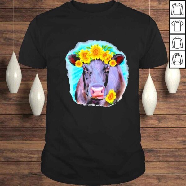 Western Country Farm Farmer Black Cow Angus Cow Sunflowers Tee Shirt