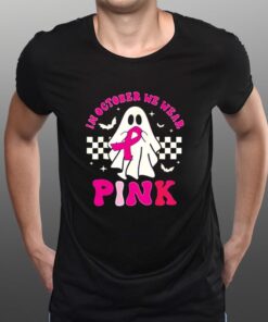 Groovy We Wear Pink Breast Cancer Awareness Ghost Halloween T-Shirts