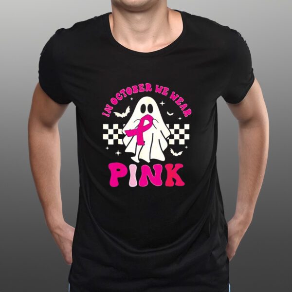 Groovy We Wear Pink Breast Cancer Awareness Ghost Halloween T-Shirts