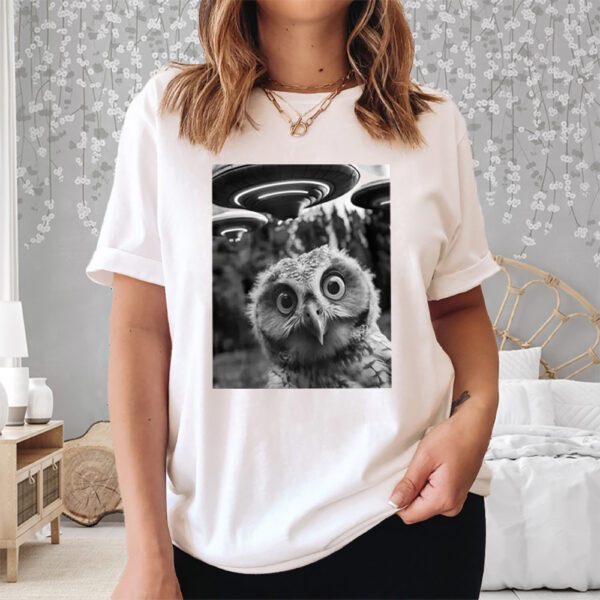 Owl Selfie with UFOs Weird Shirt