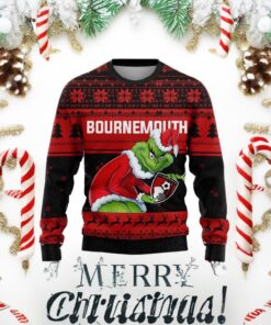 Personalized EPL Bournemouth Grinch Ugly Sweater All Over Print For Fan Front