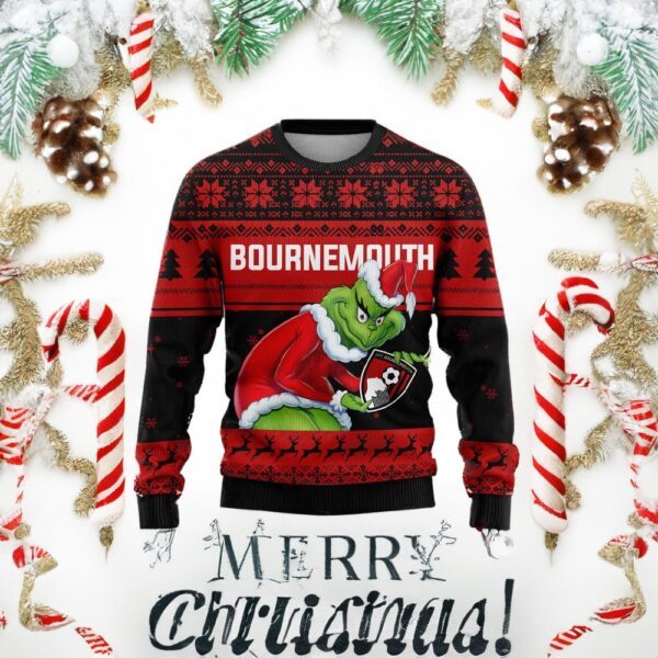 Personalized EPL Bournemouth Grinch Ugly Sweater All Over Print For Fan Front