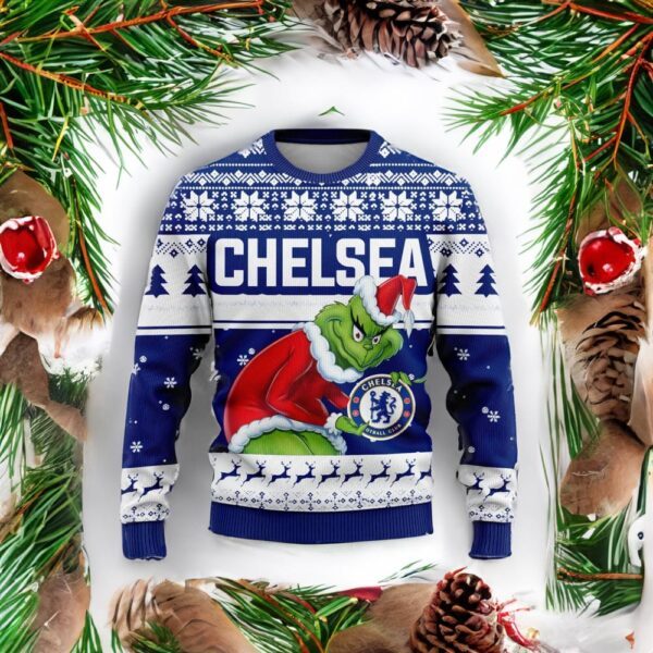 Personalized EPL Chelsea Grinch Ugly Sweaters All Over Print For Fan