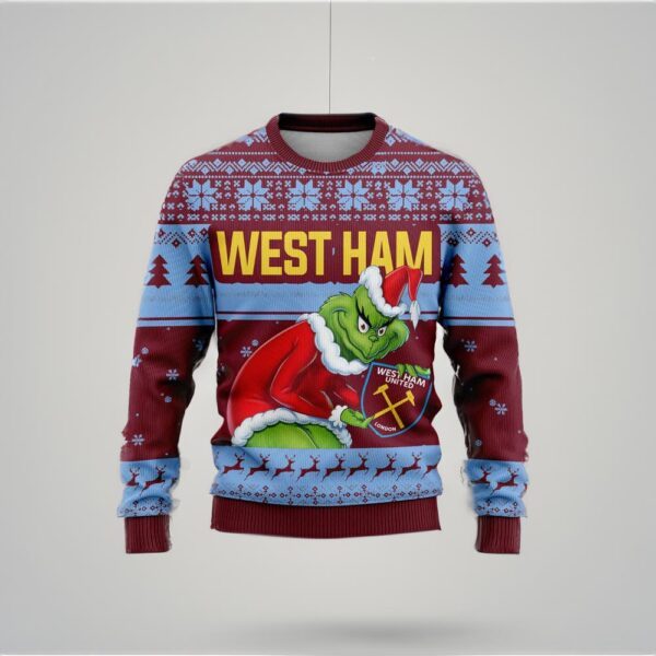 Personalized EPL West Ham Grinch Ugly Sweaters All Over Print For Fan Back