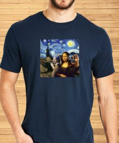 Vintage Mona Lisa Scream And Selfie Starry Night Funny Mona Lisa Van Gogh Shirt