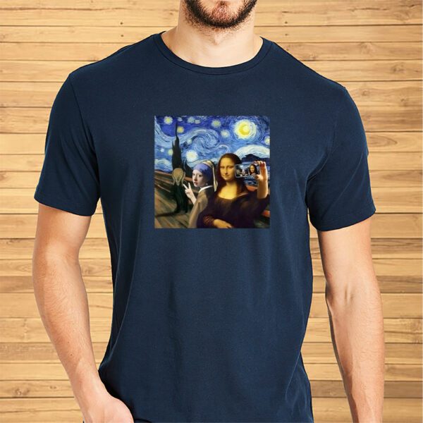 Vintage Mona Lisa Scream And Selfie Starry Night Funny Mona Lisa Van Gogh Shirt