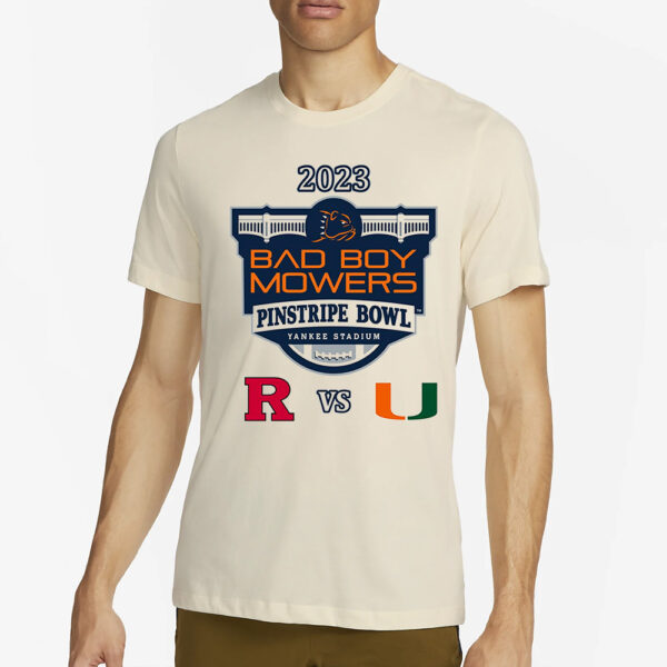 2023 Bad Boy Mowers Pinstripe Bowl Rutgers Scarlet Knights vs Miami Hurricanes Football Shirt1