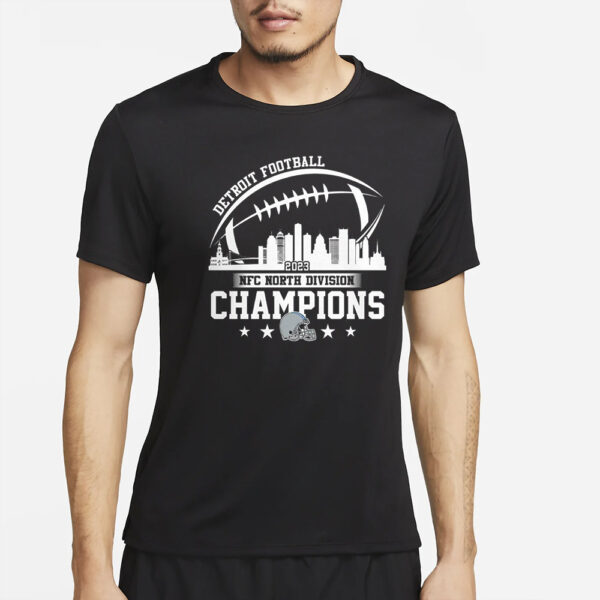 2023 Detroit Football Skyline NFC North Champions T-Shirt4