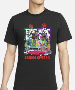 Biggie Smalls East Coast Vs Tupac Shakur West Coast Legends Never Die T-Shirt