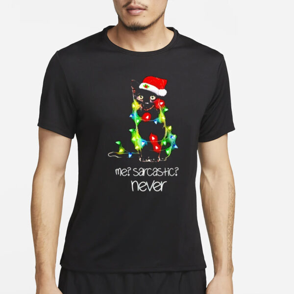 Black cat with Noel hat me sarcastic never Christmas light Shirt2