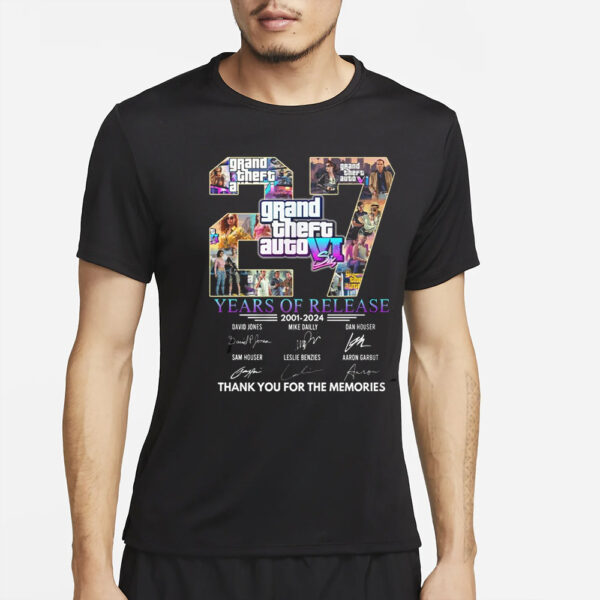 Grand Theft Auto VI 27 Years Of Release 2001 – 2024 Thank You For The Memories T-Shirt2