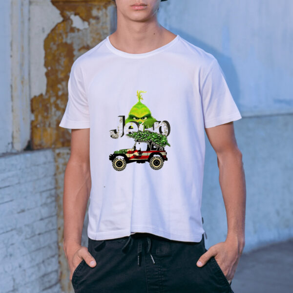 Grinch Jeep Santa flag Christmas shirt