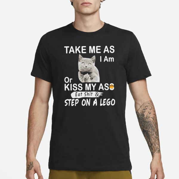 Black cat middle finger take me as I am or kiss my as funny T-Shirt3