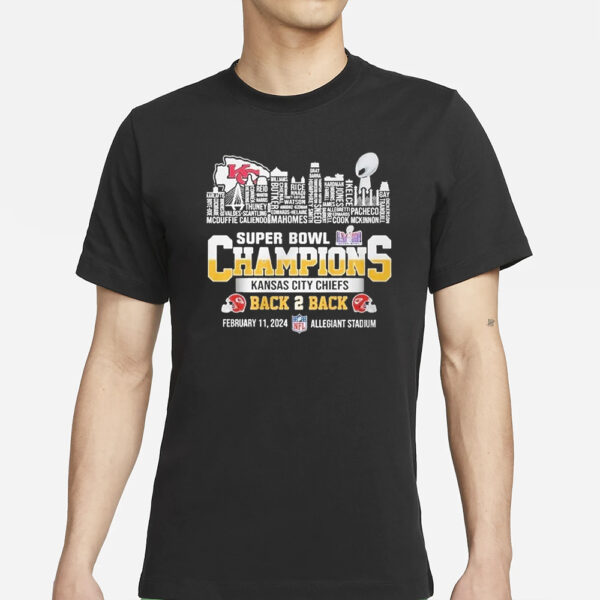 KC Chiefs Super Bowl Champions LVIII 2024 Back2back Skyline T-Shirt