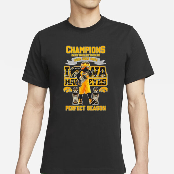 Iowa Hawkeyes Champions Back To Back To Back 2022 2023 2024 Perfect Season Signatures T-Shirts