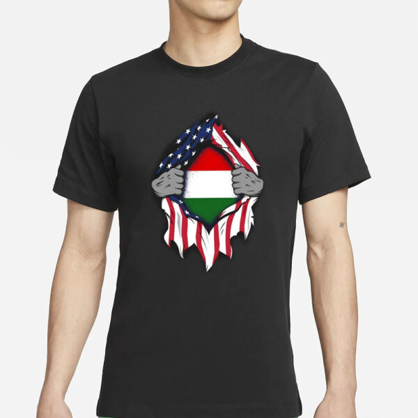 Hungarian American Flags Hands Ripping Flag on Chest T-Shirt