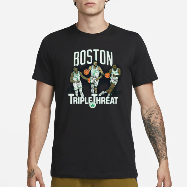 Celtics Triple Threat Holiday Tatum Brown T-Shirt3