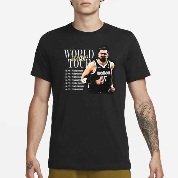 Mavericks Luka Doncic 77 Magic World Tour T-Shirt3