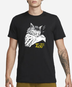 Zade Wearing Junji Ito's Cat Diary Yon & Mu Cat Bite T-Shirt3